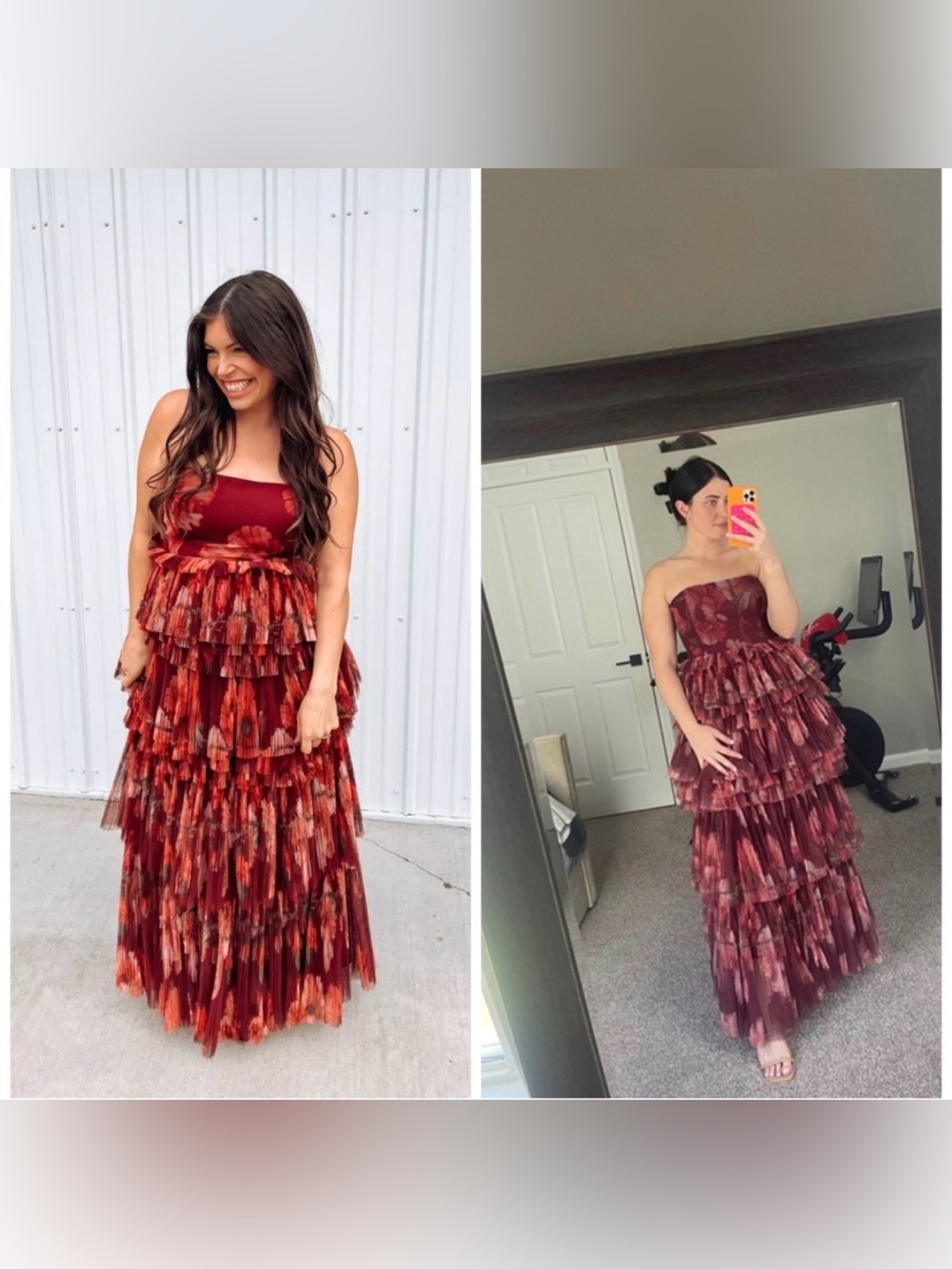 Hutch Nalina Strapless Floral Tiered Tulle Maxi Dress Pleated Size 4